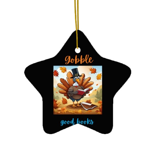 Gobble Good Book Thanksgiving Library Turkey Fall Ceramic Ornaments
