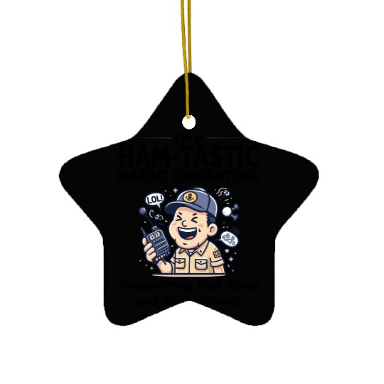 Happy Amateur Ham Radio Operator with Microphone Ceramic Ornaments