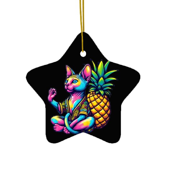 Meditating Sphynx cat with pineapple Ceramic Ornaments