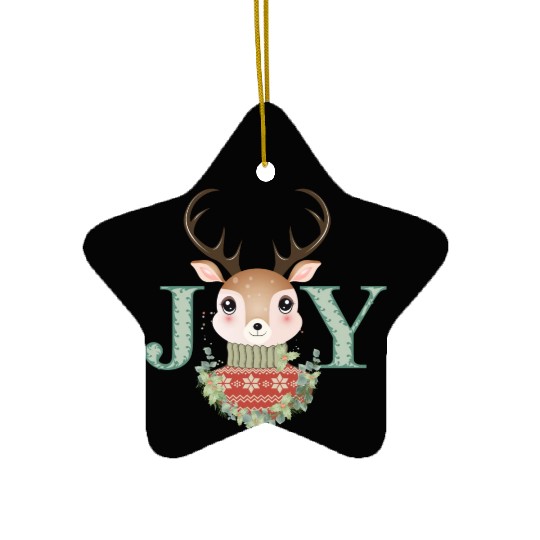 cute deer with sweater and Christmas wreath Ceramic Ornaments