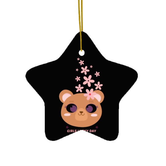 Teddy bear face with flower Ceramic Ornaments