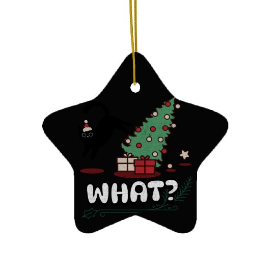 Cat Lover Gift Cat Pushing Christmas Tree Ceramic Ornaments