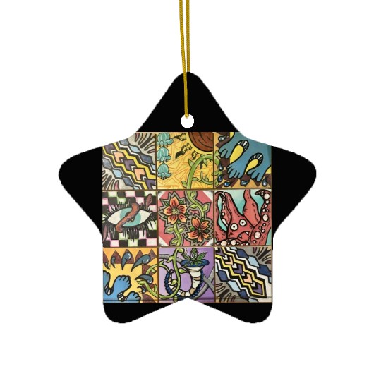 Hand painted wooden squares art by KateToxin Ceramic Ornaments