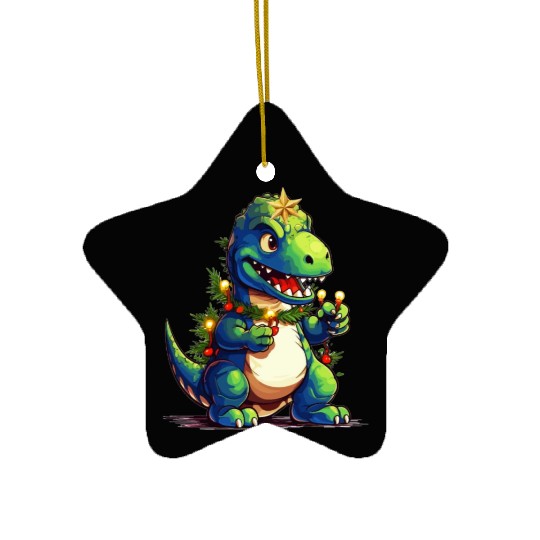 Christmas T-Rex Funny Dino Christmas Tree Kids Boy Ceramic Ornaments