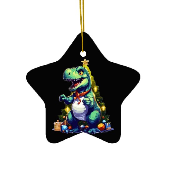 Dino Christmas Funny T-Rex Christmas Tree Mens Boy Ceramic Ornaments