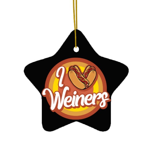 Hotdog Ceramic Ornaments, I Love Weiners Heart Hotdogs Cute