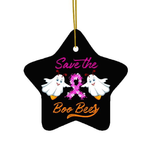 Breast Cancer Halloween Save The Boo Bees Ceramic Ornaments