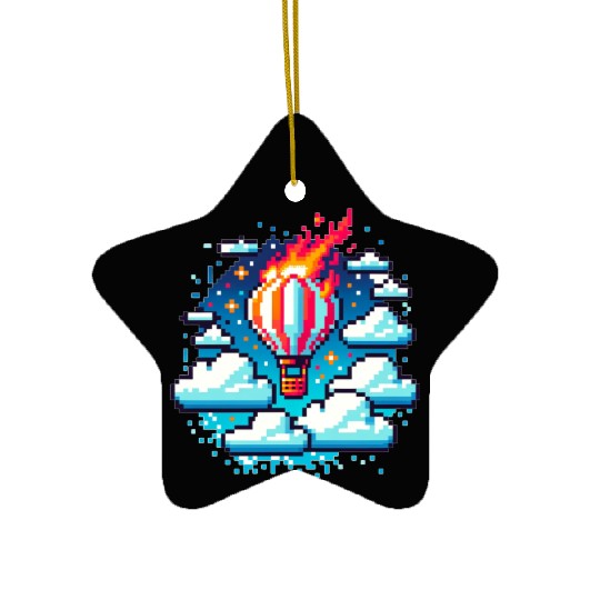 Pixel Skies Adventure: Hot Air Balloon Soar Ceramic Ornaments