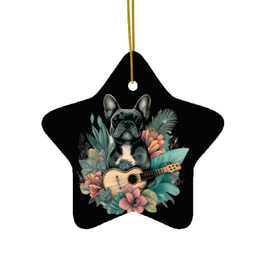 French Bulldog |Aloha Ukulele Hawaii Guitar Funny Ceramic Ornaments