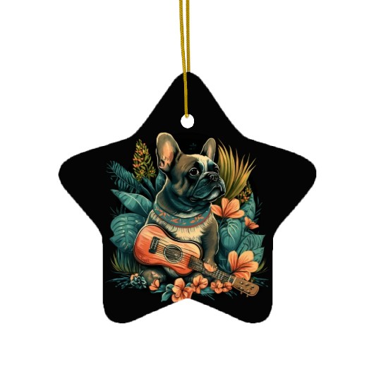 French Bulldog |Aloha Ukulele Hawaii Guitar Funny Ceramic Ornaments