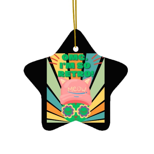 Omg I'm So Retro Cool Cat Ceramic Ornaments
