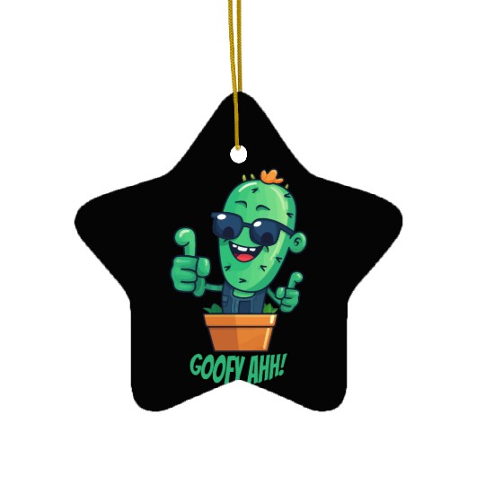 Fun Cactus Character Goofy Ahh Ceramic Ornaments