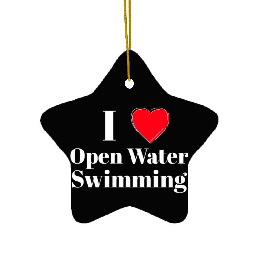 I Love Open Water Swimming Red Heart White Ceramic Ornaments