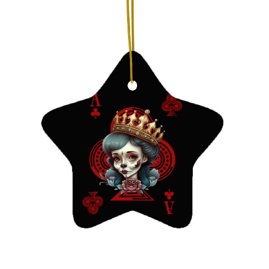 Ace of Clubs Bone Skull Queen Creepy Gothic Ceramic Ornaments