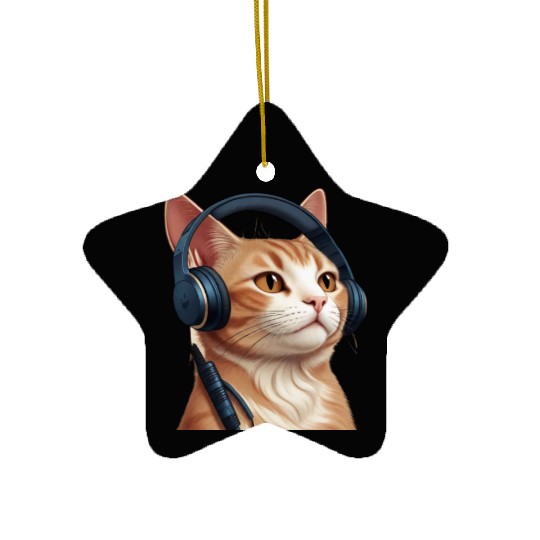 Music Lover Cat V II on Unisex Poly Cotton Ceramic Ornaments