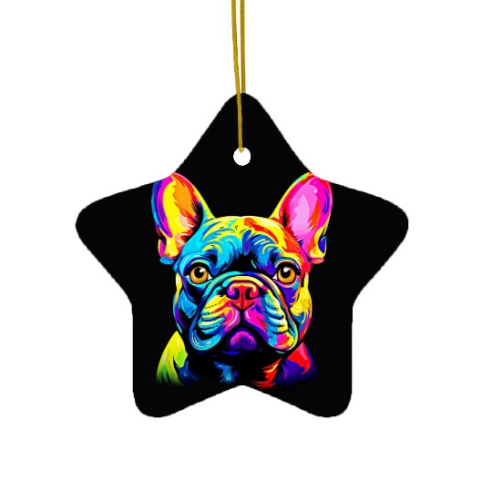 Energetic French Bulldog Portrait in Striking Colo Ceramic Ornaments