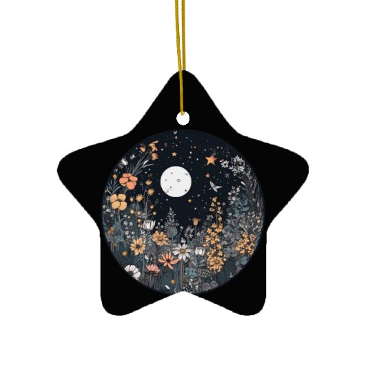 Midnight Sky Aesthetic Meadow Flower Garden Graphi Ceramic Ornaments