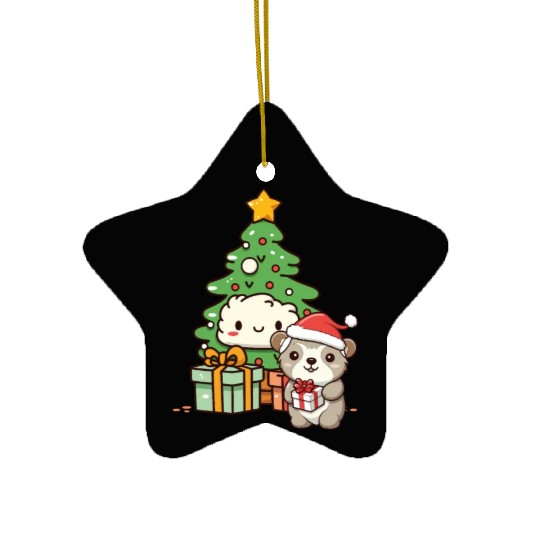 Cute Sloth with Christmas Tree Ceramic Ornaments