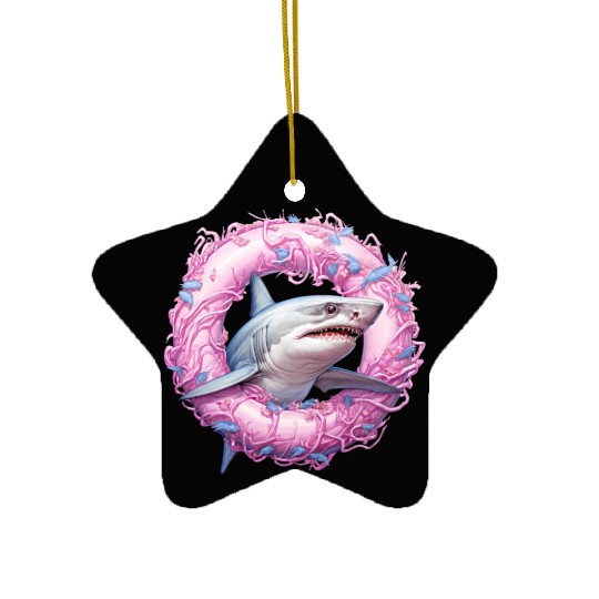 shark in an inflatable ring Ceramic Ornaments