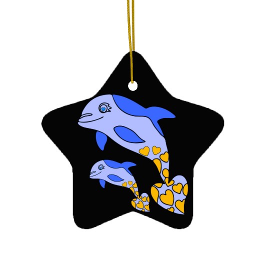 The Endearing Dance of Dolphin Mom and Kid Ceramic Ornaments