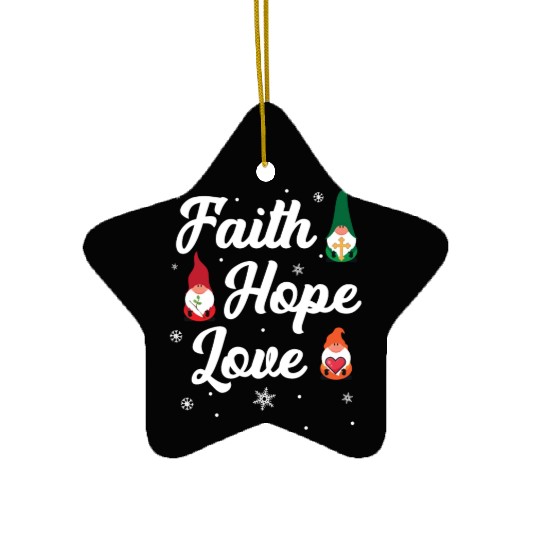 Faith Hope Love Religious Family Christmas Gnome Ceramic Ornaments