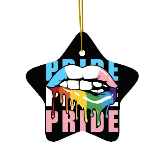 Transgender LGBTQ Flag Dripping Lips Rainbow Pride Ceramic Ornaments