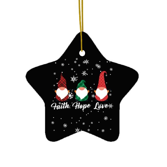 Faith Hope Love Religious Family Christmas Gnome Ceramic Ornaments