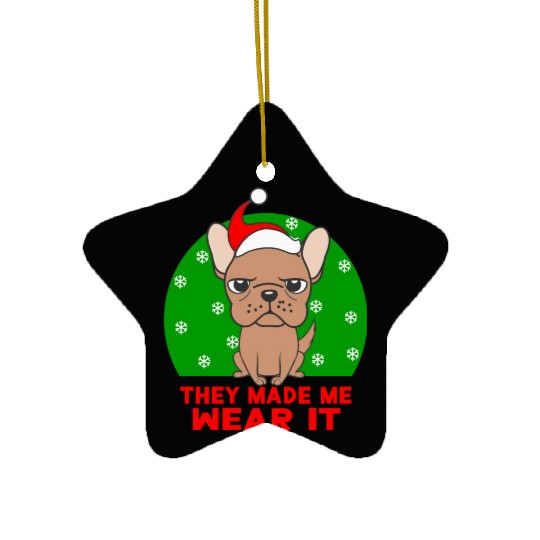 they made me wear it christmas dog pug cute Ceramic Ornaments