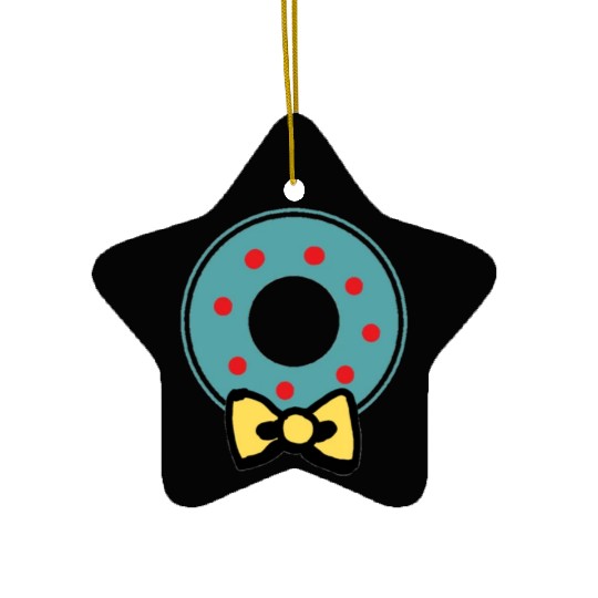 Green and Red Holiday Christmas Wreath Ceramic Ornaments