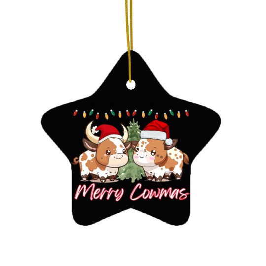 Merry Cowmas - Christmas cow cute funny cow Xmas Ceramic Ornaments