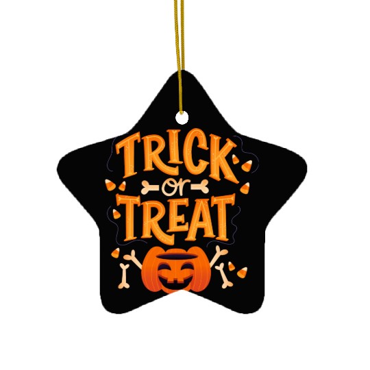 Trick Or Treat With Pumpkin Bones Ceramic Ornaments