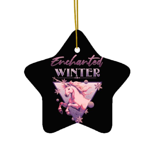 Enchanted Winter 80s Retro Lilac Unicorn Ceramic Ornaments