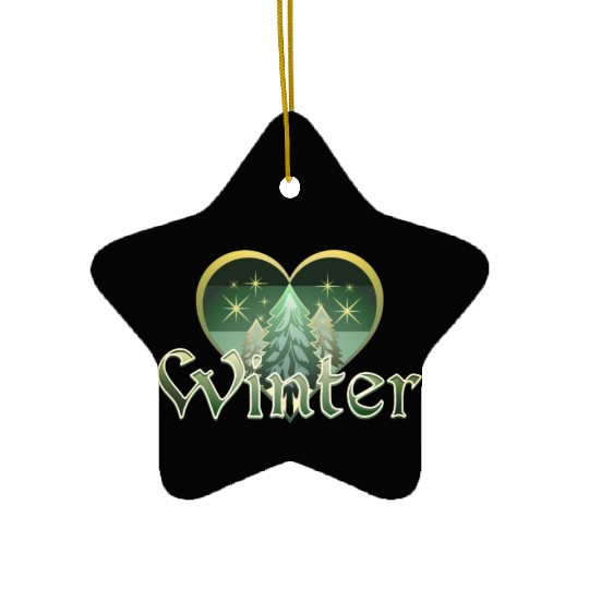 Winter Heart Evergreen Retro Sunset Ceramic Ornaments
