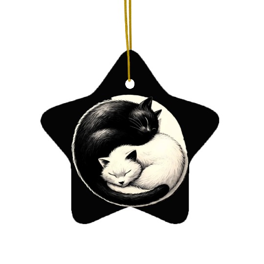 Yin and yang cats sleeping Ceramic Ornaments