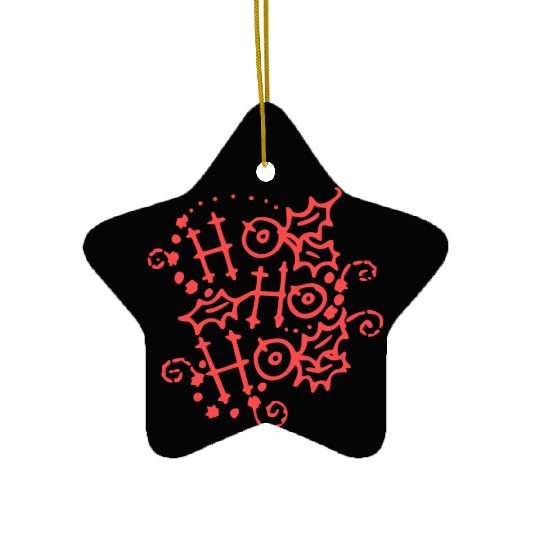 Christmas Typography Holly Ho Ho Ho Ceramic Ornaments