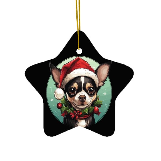 Dog of the Chihuahua breed celebrating Christmas Ceramic Ornaments