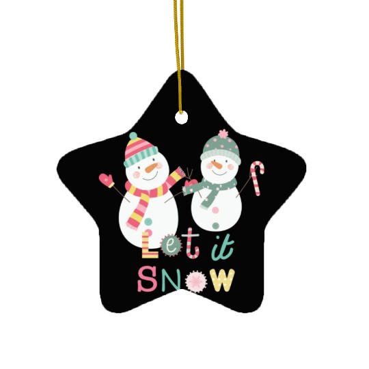 Fun Snowman Let It Snow Colorful Christmas Ceramic Ornaments