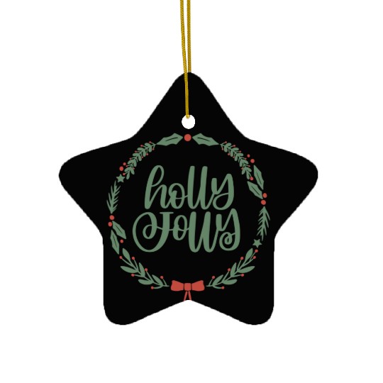 Holly Jolly Sage Green Christmas Wreath Fun Ceramic Ornaments