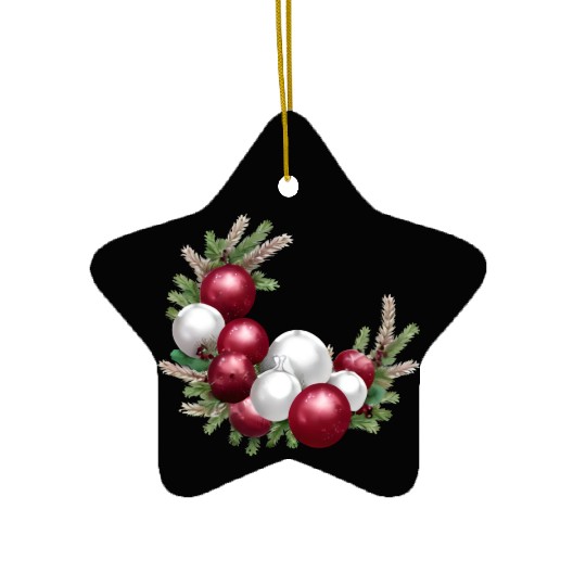 Cranberry and White Christmas Greenery Decor Ceramic Ornaments