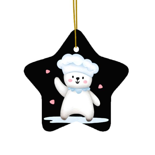 White Happy Chef Bear Ceramic Ornaments