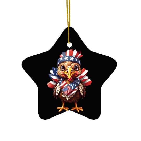 Feathered Patriot: Turkey in Stars & Stripes Ceramic Ornaments