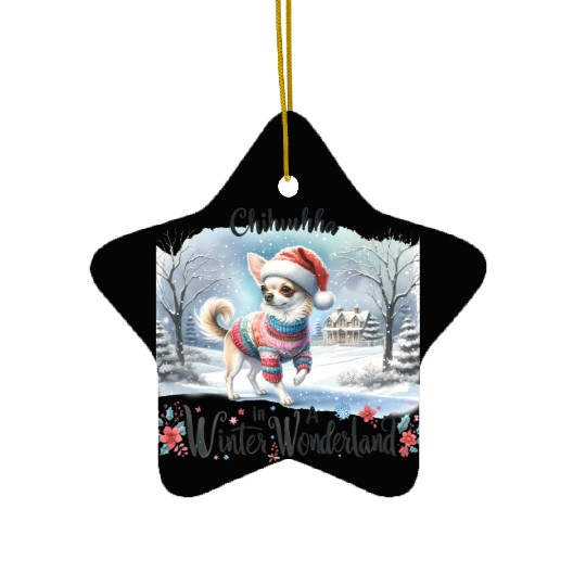 Chihuahua In a Winter Wonderland Ceramic Ornaments