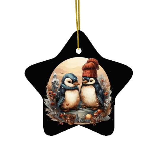 Adorable penguins in Christmas sweaters decorating Ceramic Ornaments