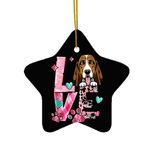 Basset Dog I Love My Dog Valentines Day Ceramic Ornaments