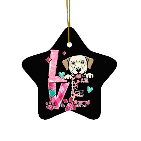 Labrador Dog I Love My Dog Fur Baby Valentines Da Ceramic Ornaments