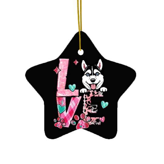 Husky Dog I Love My Dog Fur Baby Valentines Day Ceramic Ornaments