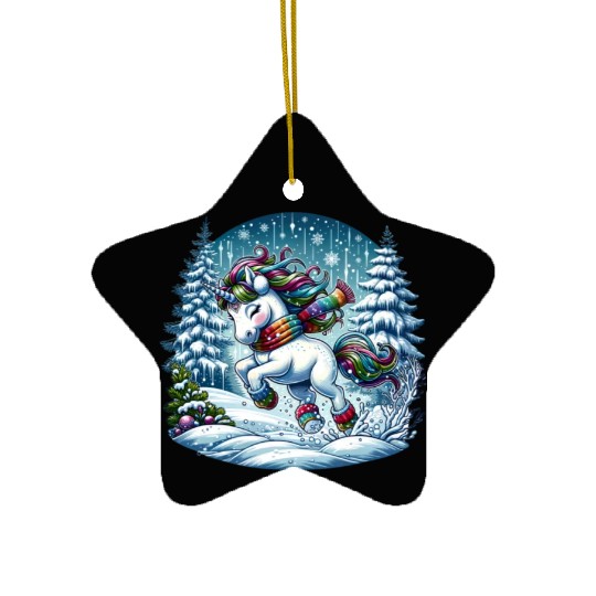 Unicorn in a Winter Wonderland Ceramic Ornaments