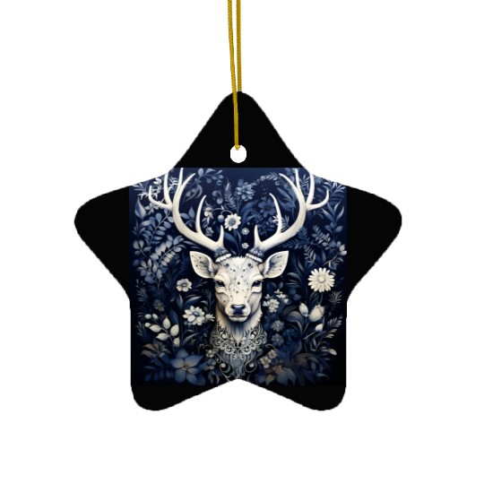 Enchanted Forest Deer Winter Bloom Ceramic Ornaments