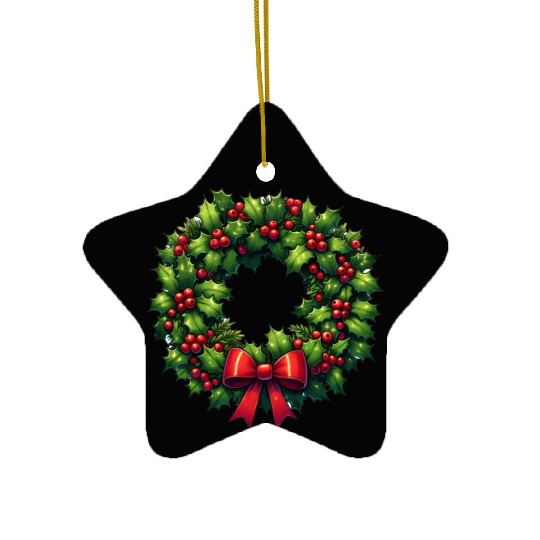 Festive Foliage: Classic Christmas Wreath Ceramic Ornaments
