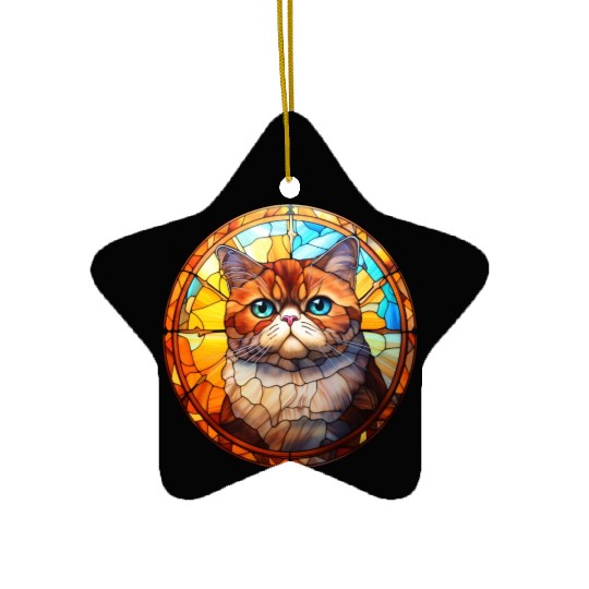 Exotic Shorthair cat in stained glass Ceramic Ornaments
